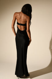 Kailey Low Back Maxi Dress With Detachable Bow Train - Black