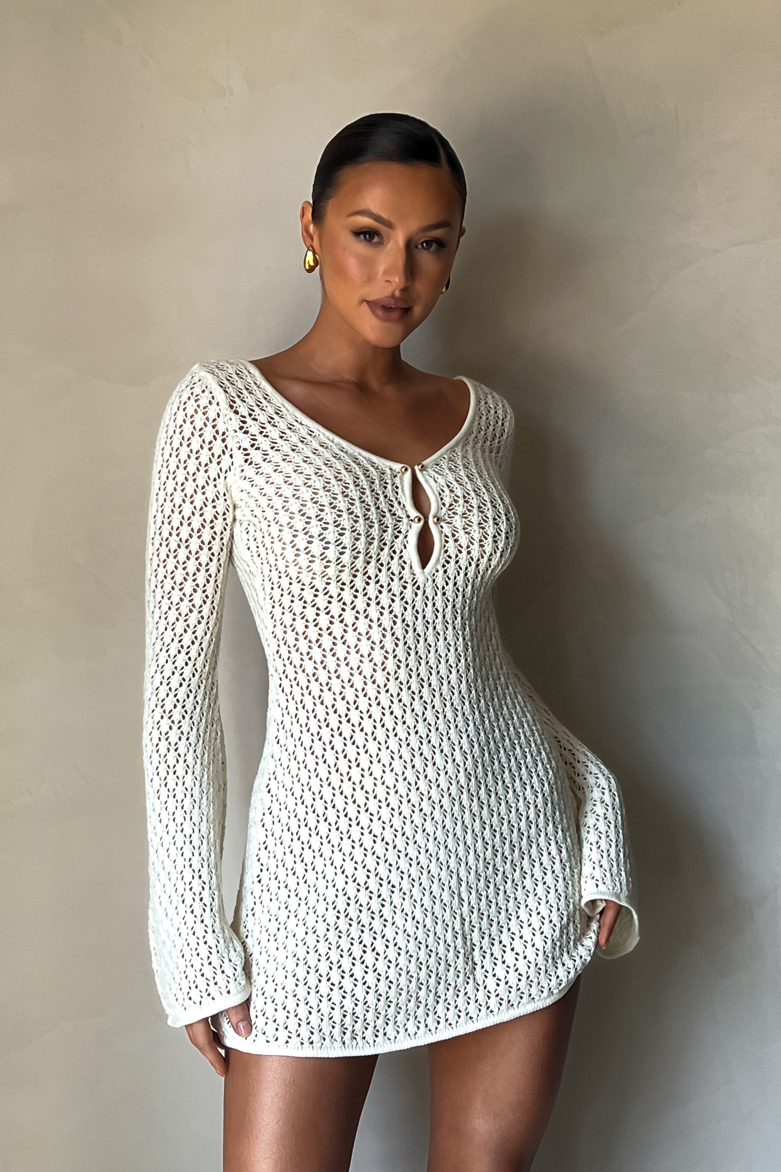 Kayleigh Crochet Knit Mini Dress - White