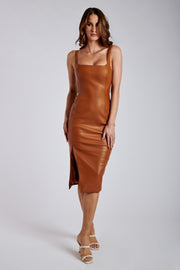 Paria Faux Leather Split Midi Dress - Desert