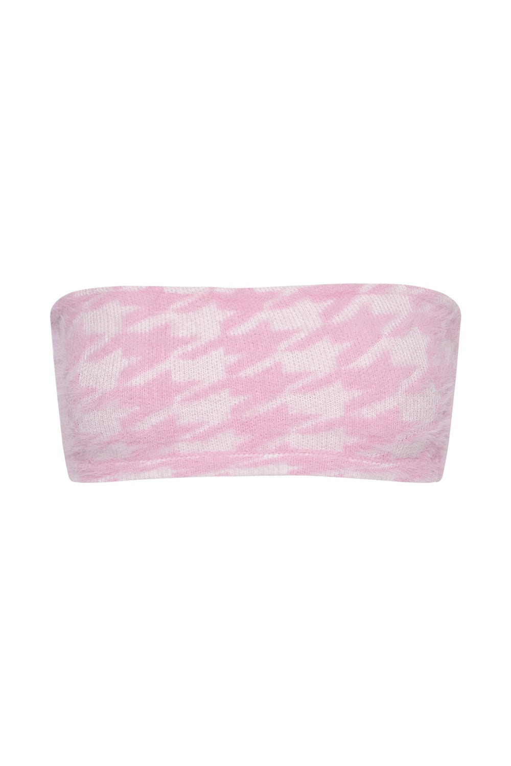 Cindie Fluffy Houndstooth Bandeau Top - Baby Pink - MESHKI