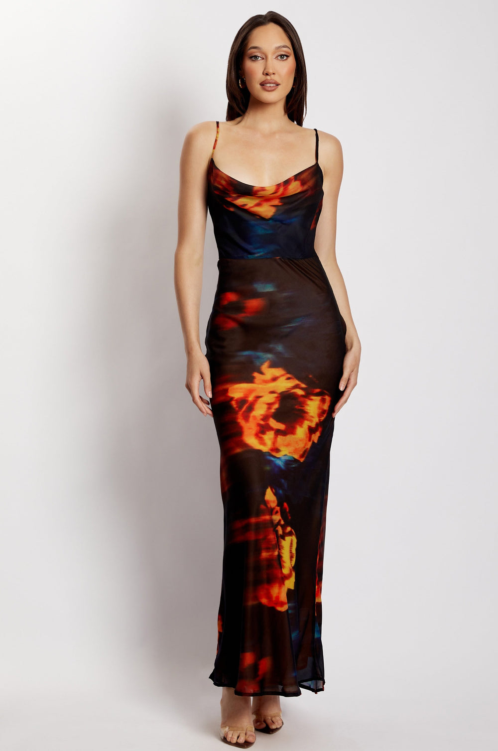 Zoe Cowl Front Printed Maxi Dress - Abstract Floral