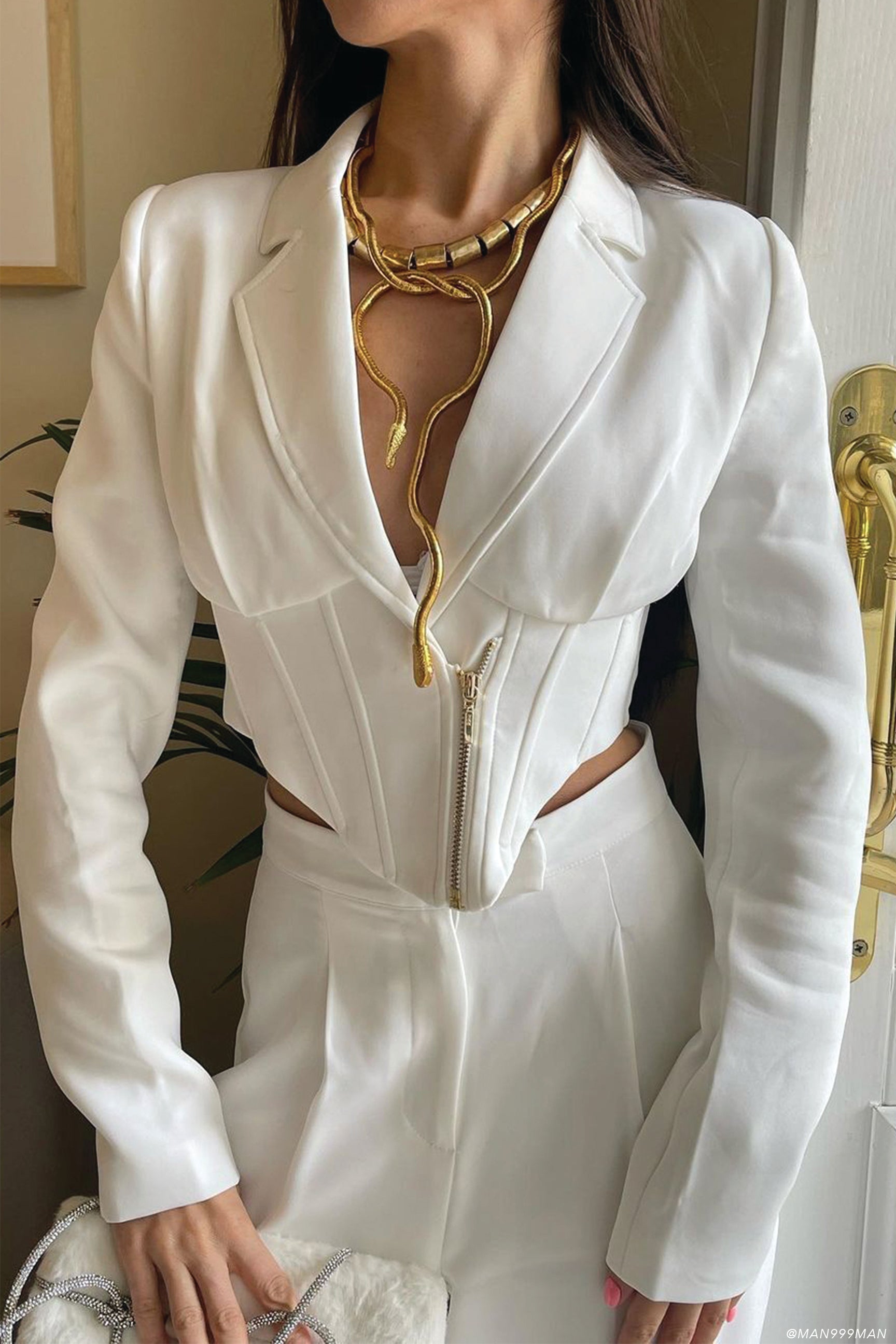 WNT Australian Boutiques, XL Gloria Cropped Corset Blazer - White
