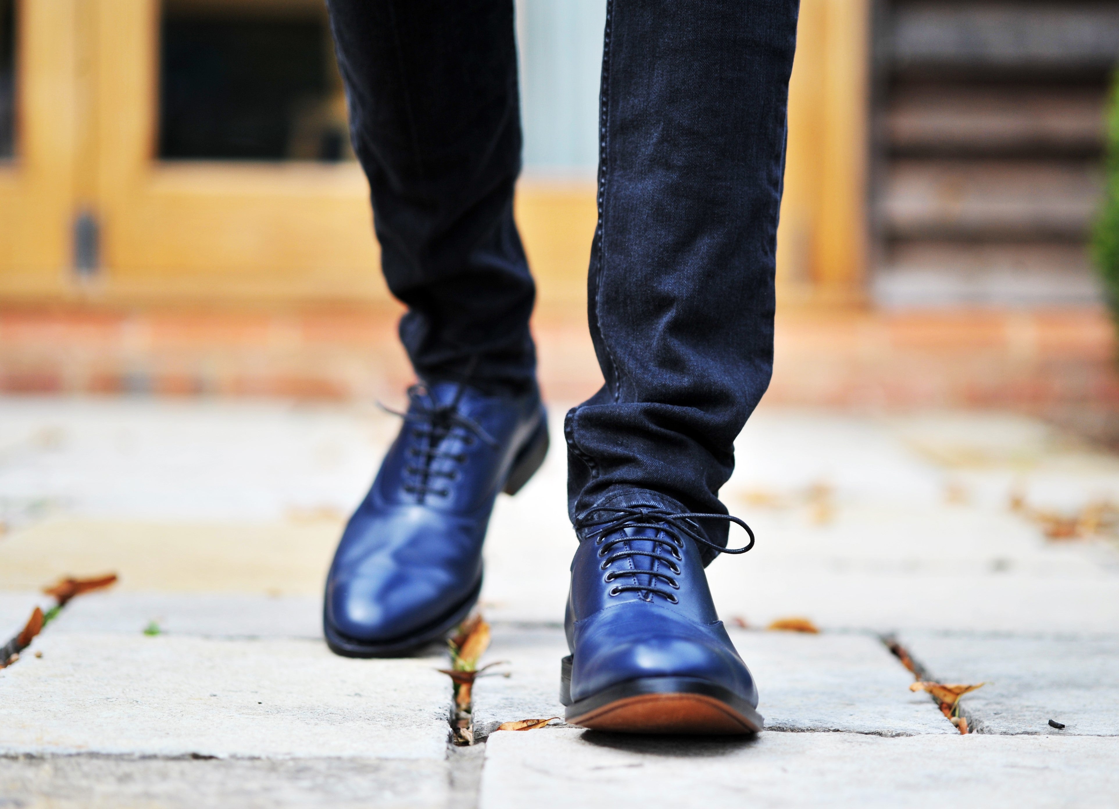 Handmade oxford men's blue leather smart shoes