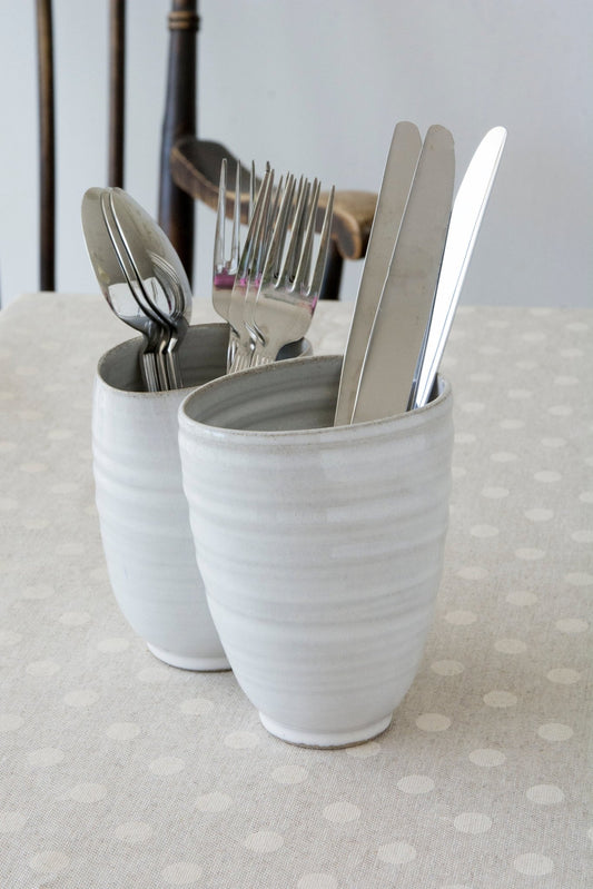 White Ceramic Utensil Holder – Stuck in the Mud Pottery