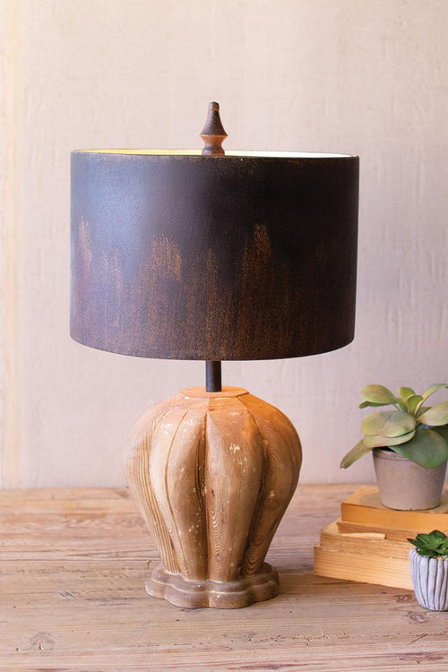 TABLE LAMP WITH PINE CONE BASE AND METAL BARREL SHADE – Rustic Tuesday