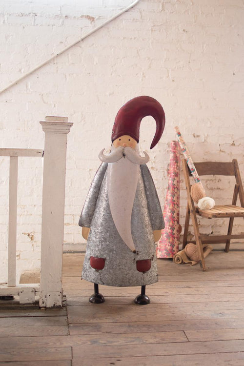 LARGE GALVANIZED AND RECYCLED METAL SANTA - 48 IN T