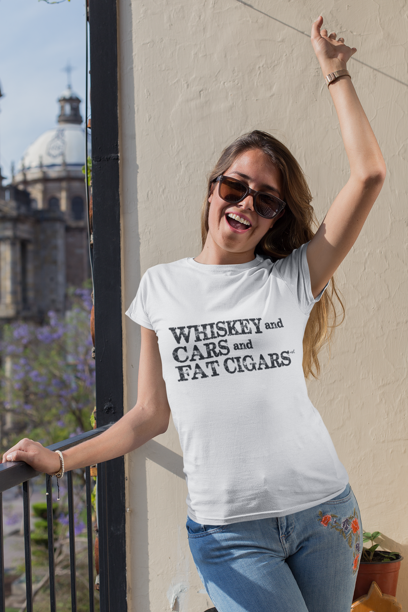 Download Whiskey And Cars And Fat Cigars Womens T Shirt Black Lettering Major Dramage