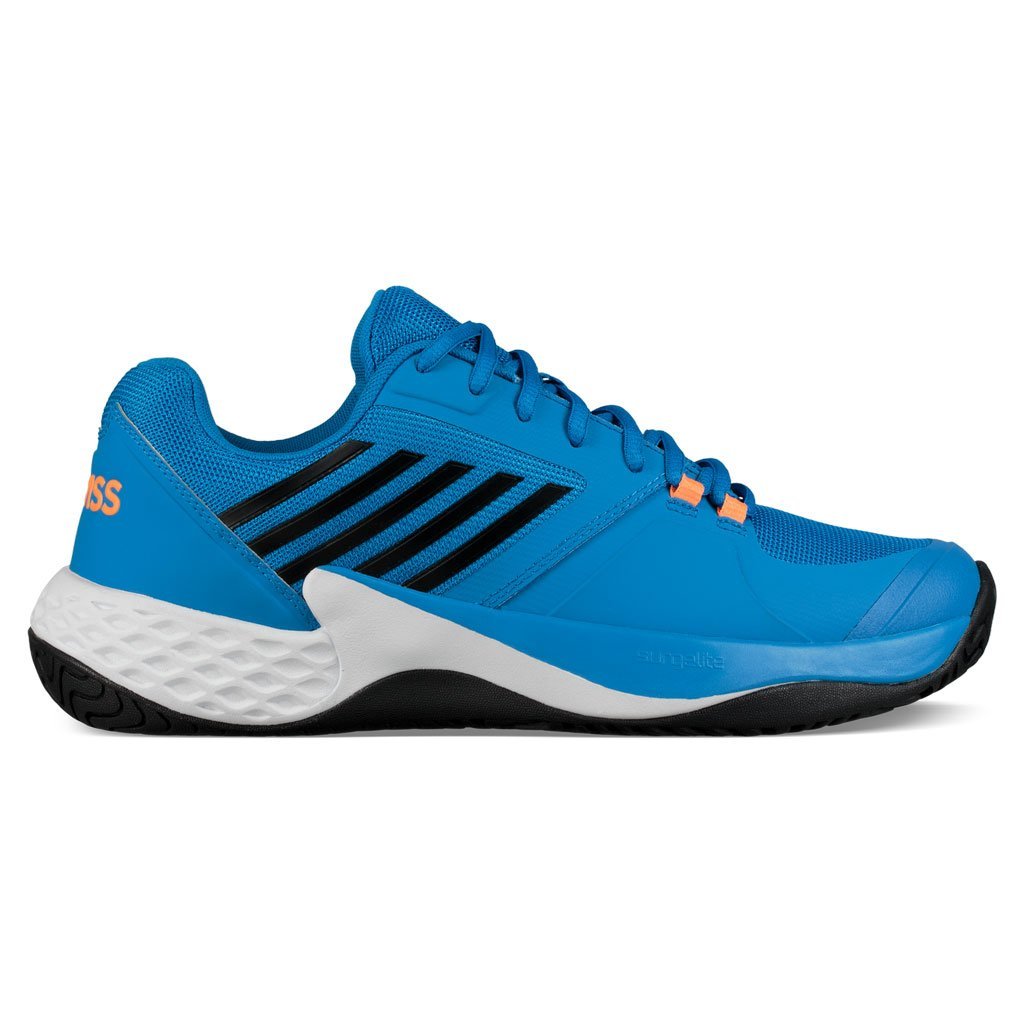 orange and blue tennis shoes