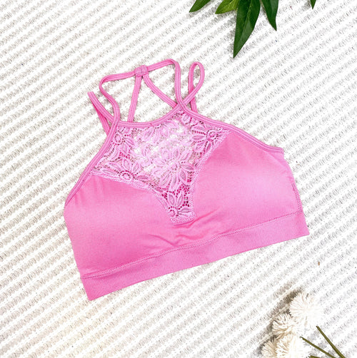 Soft Pink Lace High Neck Bralette