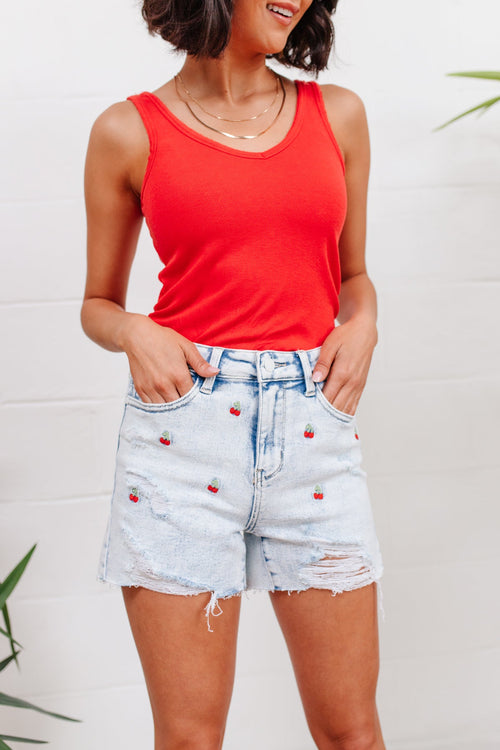 Hailey Mid Rise Tulip Hem Cut Off Shorts LD23