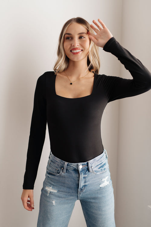 The Trisha Textured Square Neck Bodysuit in Black – Iris & Rainbow