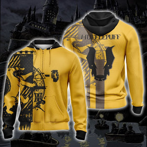 Quidditch Harry Potter Hogwarts House Hufflepuff Unisex 3D Zip Hoodie