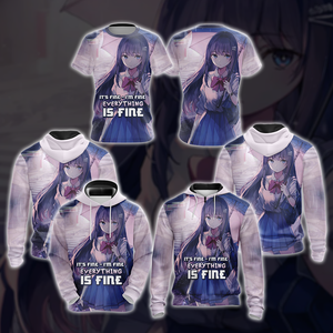 It's fine - I'm fine - Everything is fine Anime Girl All Over Print T-shirt Tank Top Zip Hoodie Pullover Hoodie