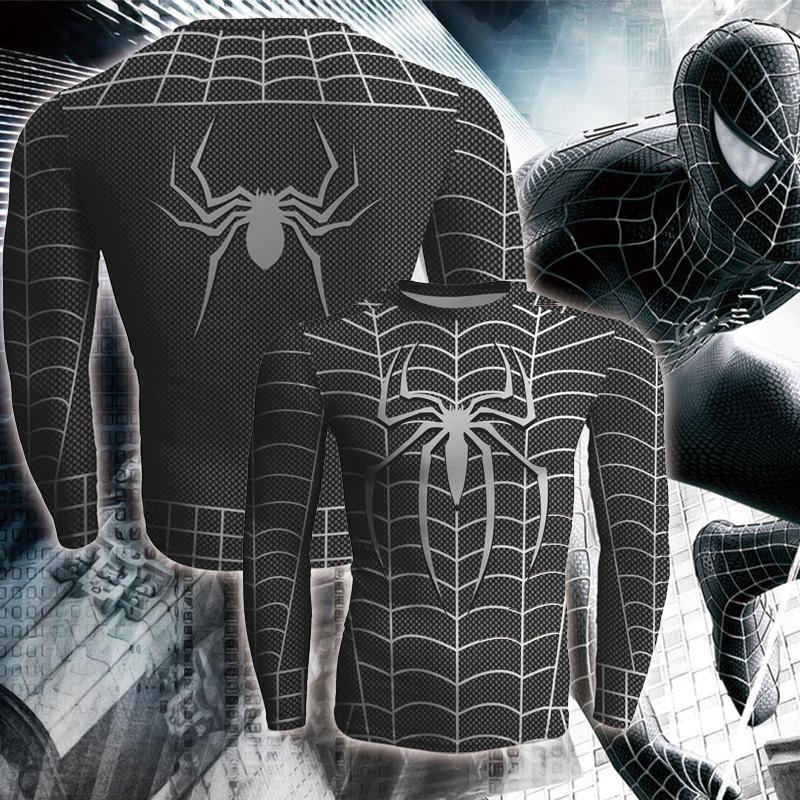 Black Spiderman Cosplay Long Sleeve Compression T-shirt