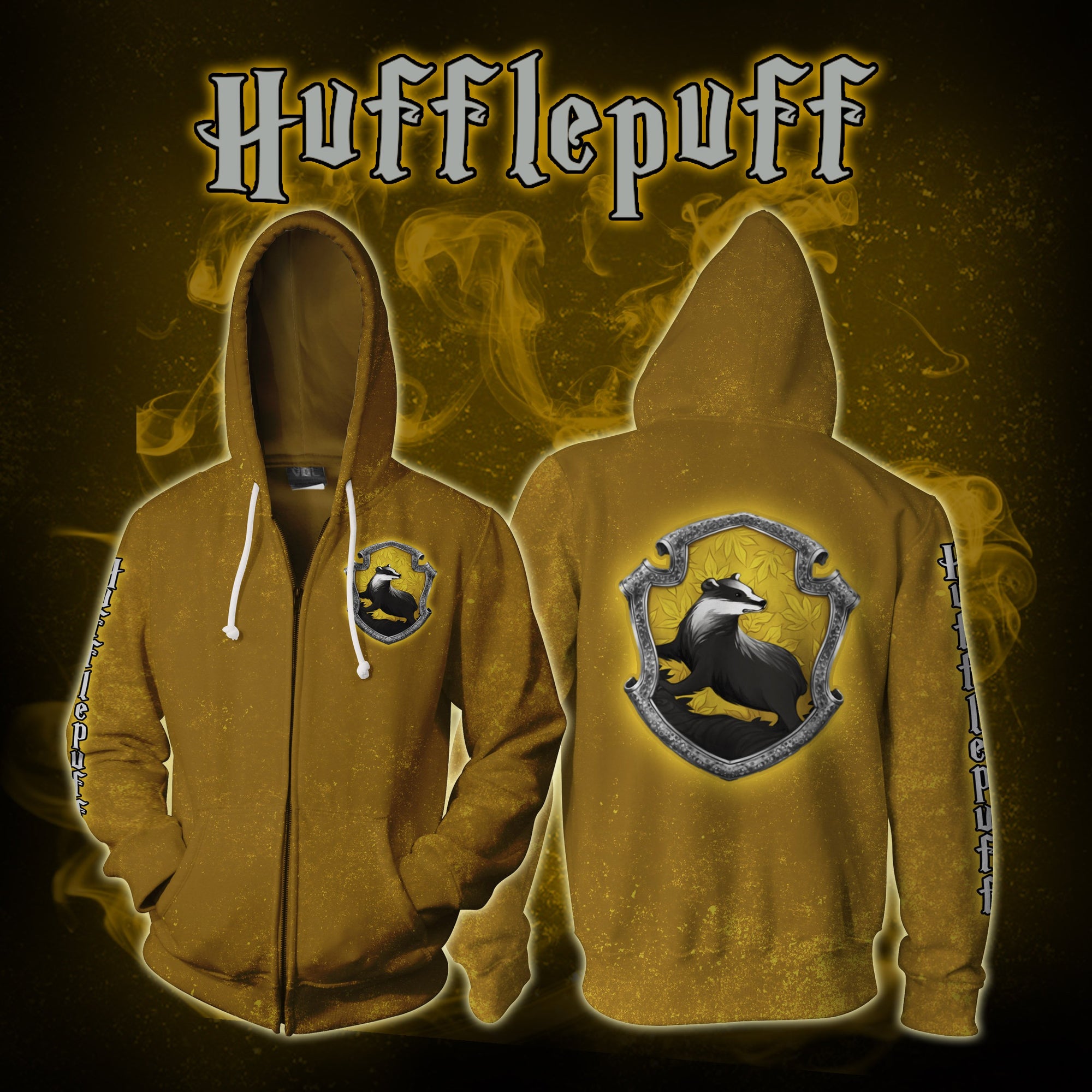 Hufflepuff Logo (Harry Potter) 3D Zip Up Hoodie