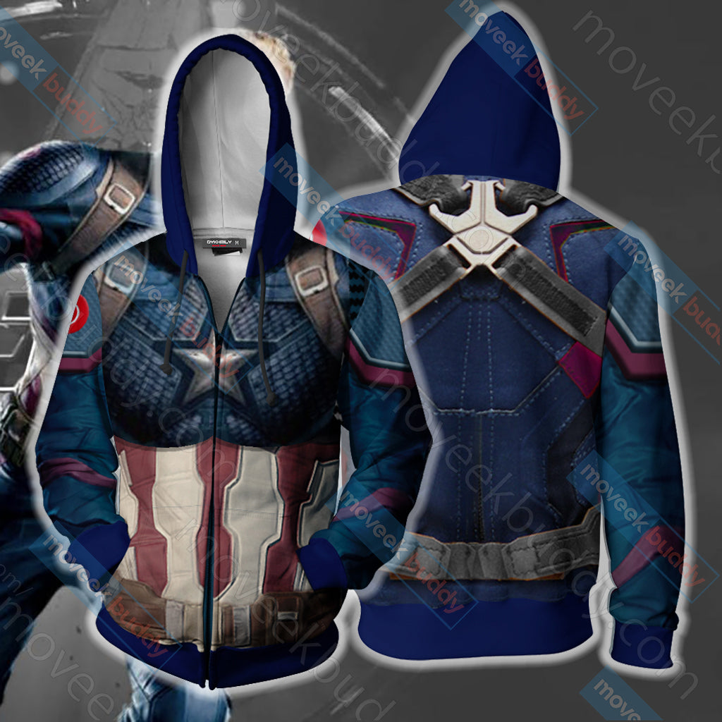 Avengers: Endgame Captain America Cosplay Zip Up Hoodie Jacket
