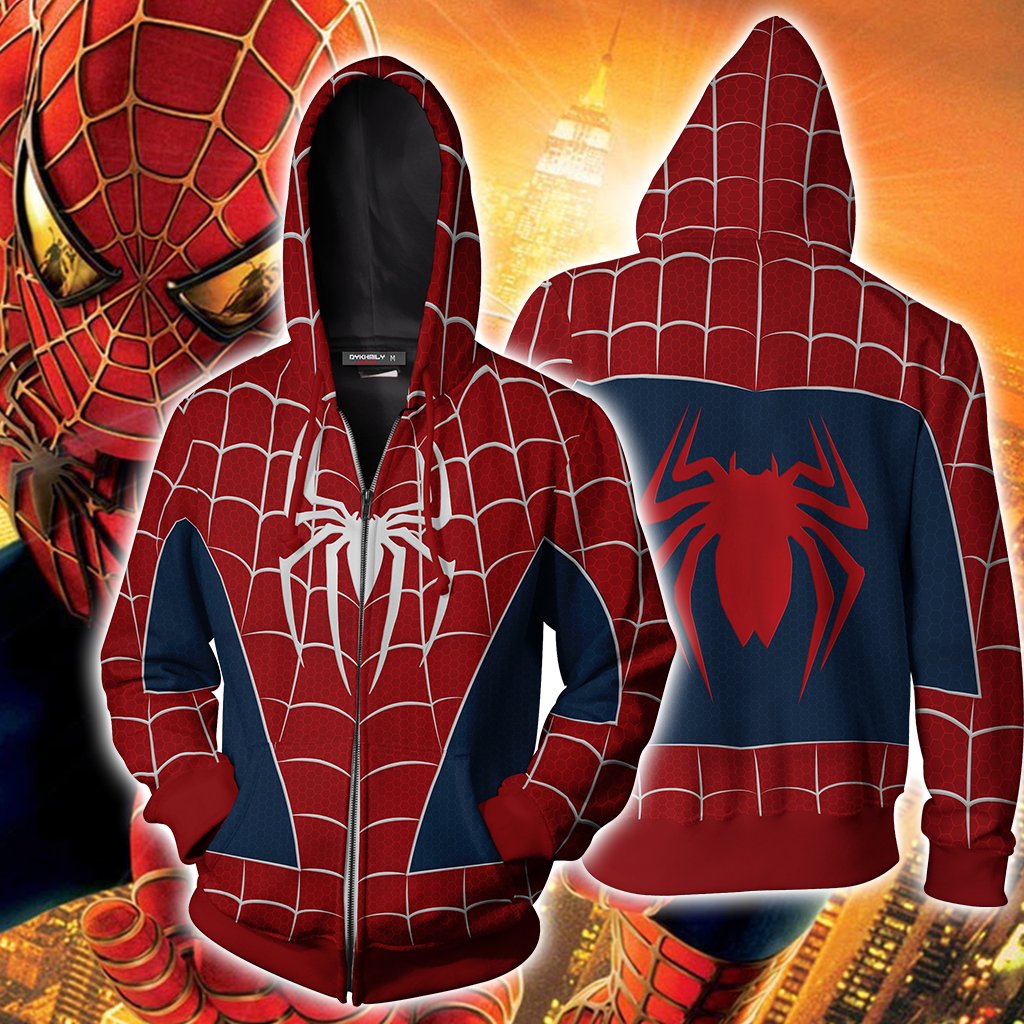 Spider Man Ps4 Suit Tobey Maguire Sam Raimi 2002 Movie Cosplay Zip Up Hoodie Jacket