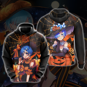 Rem Re:Zero Halloween All Over Print T-shirt Zip Hoodie Pullover Hoodie