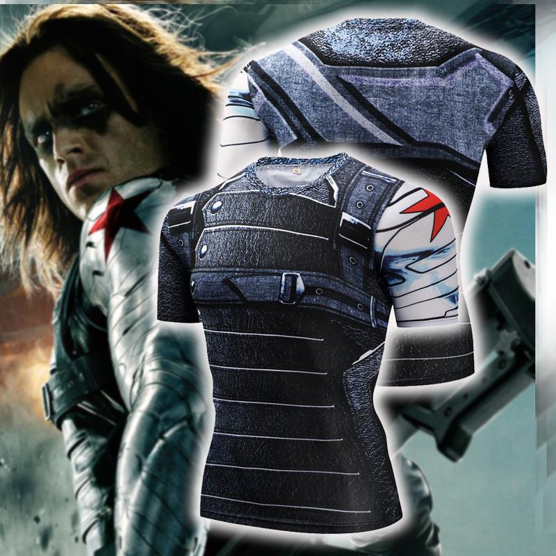 Captain America: The Winter Soldier Bucky Barnes Cosplay Short Sleeve Compression T-shirt