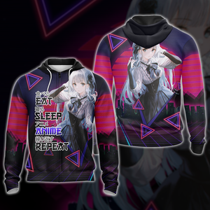 Eat Sleep Anime Repeat Anime Girl All Over Print T-shirt Tank Top Zip Hoodie Pullover Hoodie