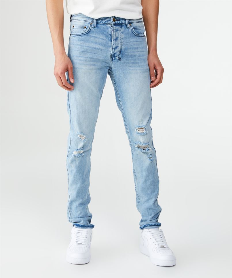 Purple Brand Dropped Mid Rise Tapered Jeans - LIGHT INDIGO BLOWOUT