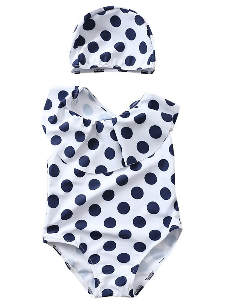 blue and white polka dot swimsuit