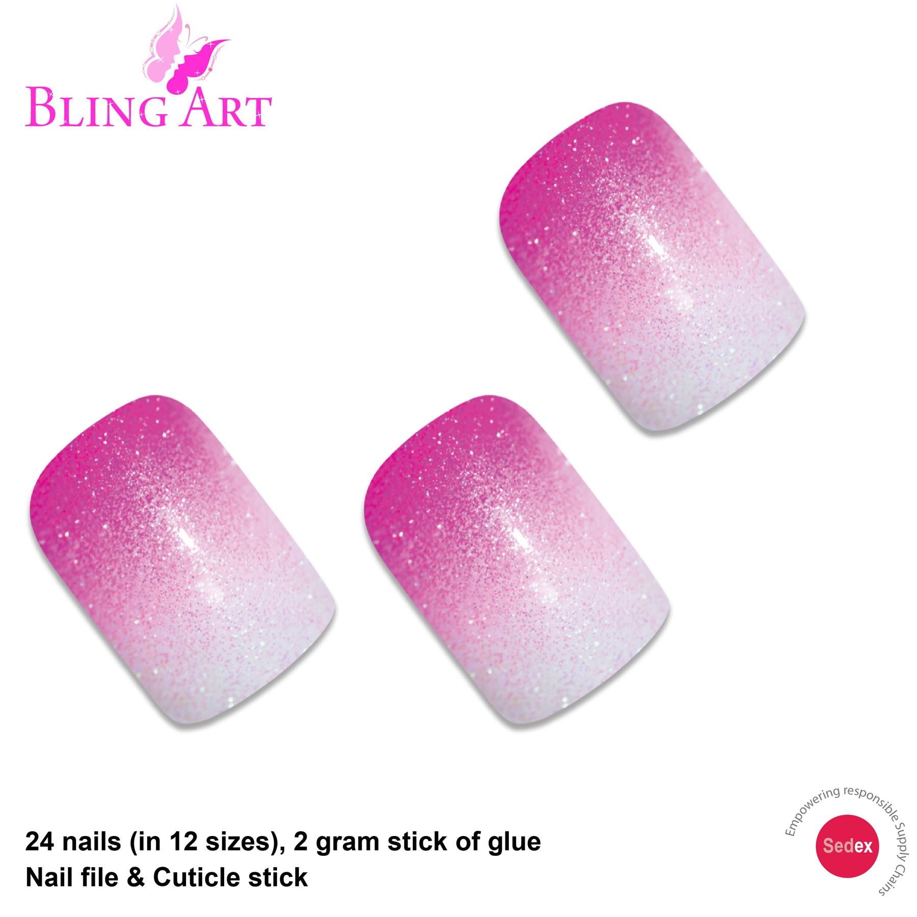 False Nails by Bling Art Pink Gel Ombre French Squoval 24 Fake ...