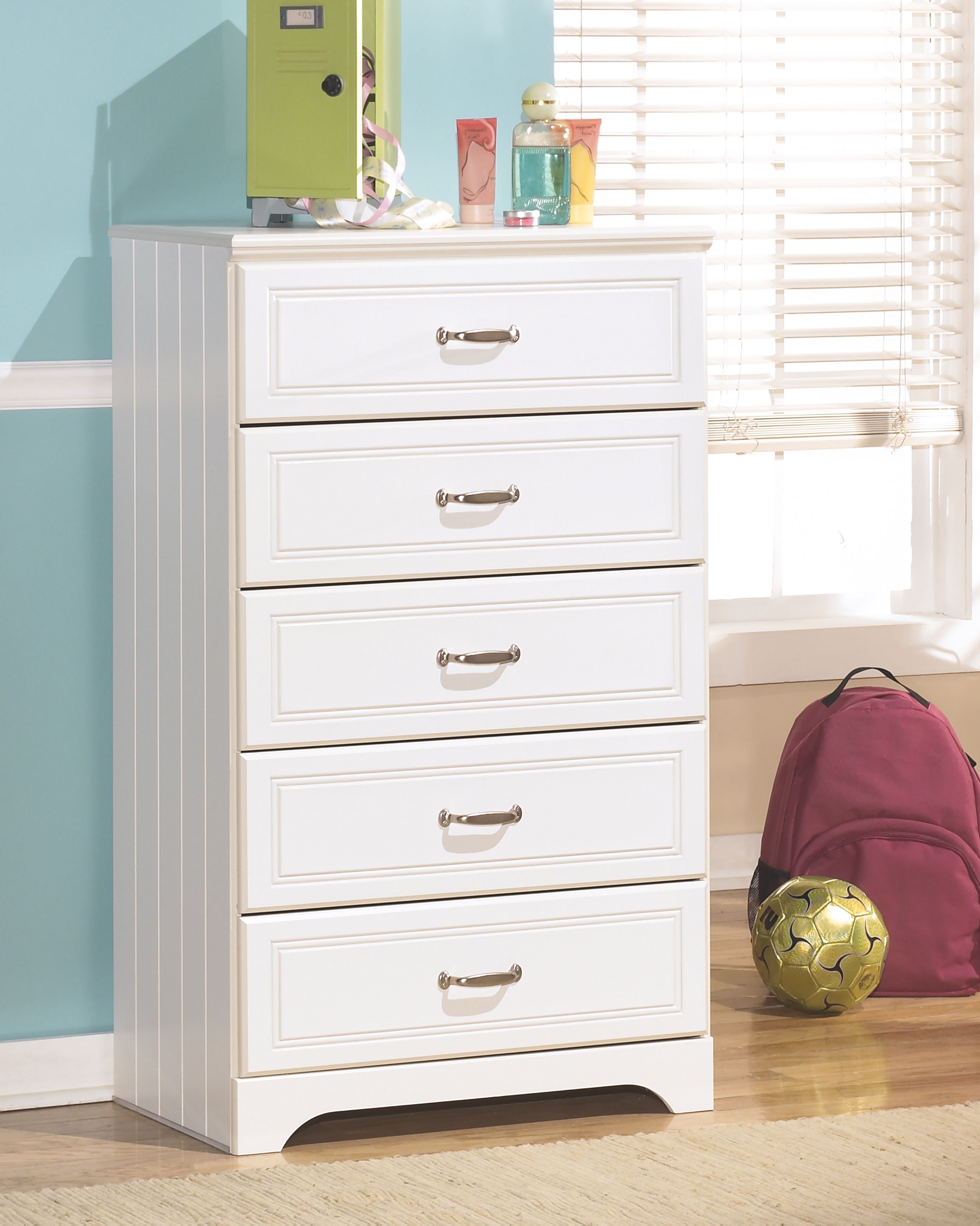 Lulu White Five Drawer Chest Mega Furniture Usa