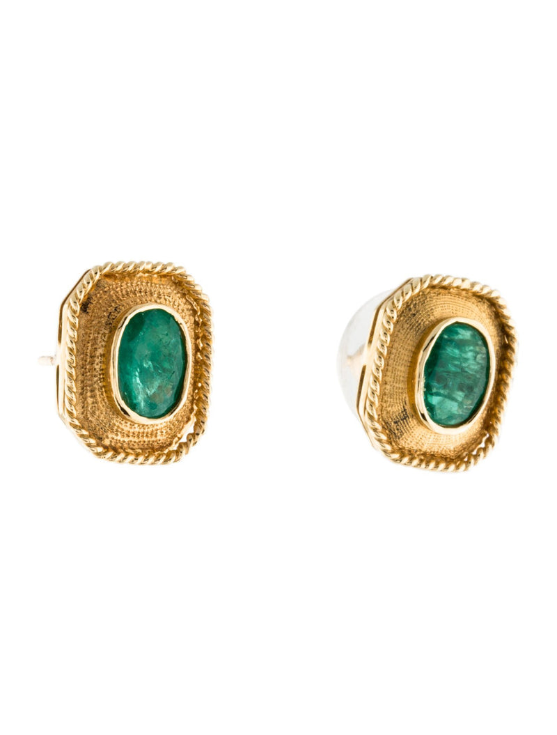 14k Gold Byzantine Emerald Earrings