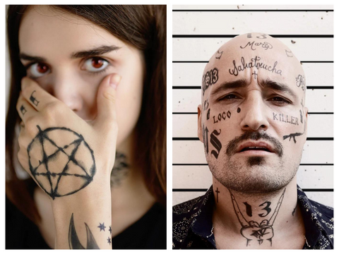 Pentagram and MS13 Gang Face + Neck Temporary Tattoo Set