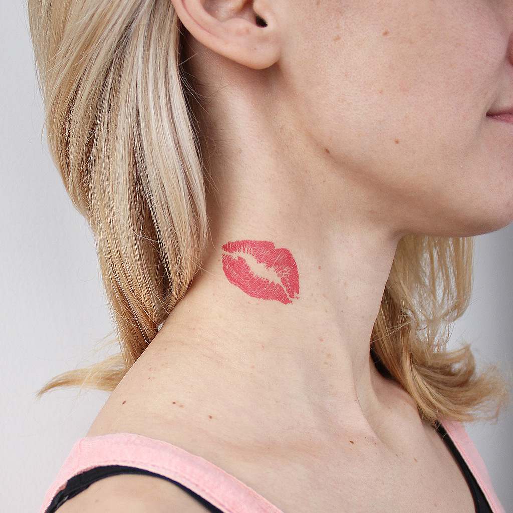 Red Lips Kiss Temporary Tattoo Set 2 Tattoos Tattooicon 