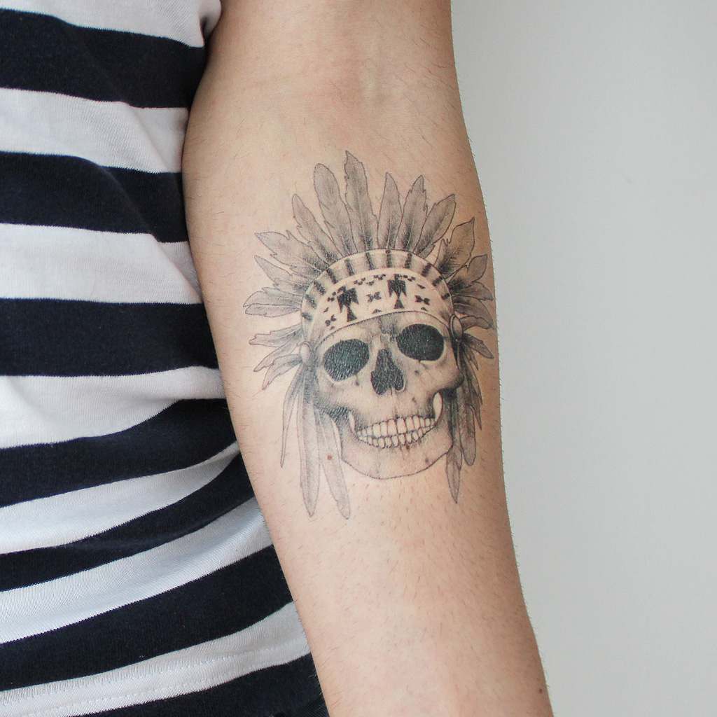Realistic Indian Headdress skull Tattoo  Against All Odds Tattoos   Powell TN