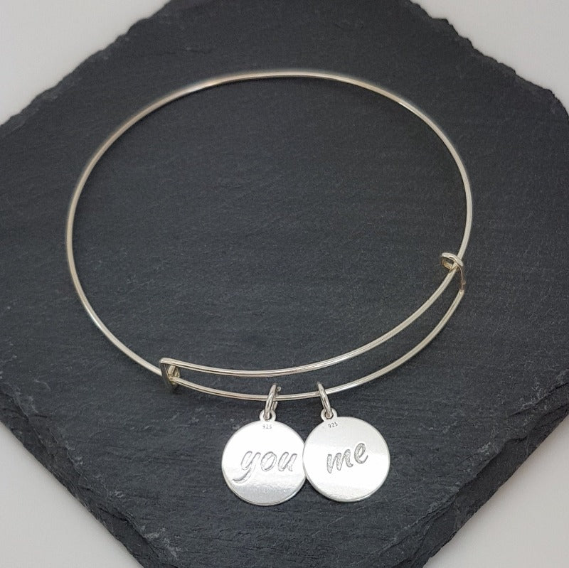 You & Me Silver Bangle Bracelet