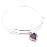 Sterling silver cuff bracelet with Amethyst crystal heart charm