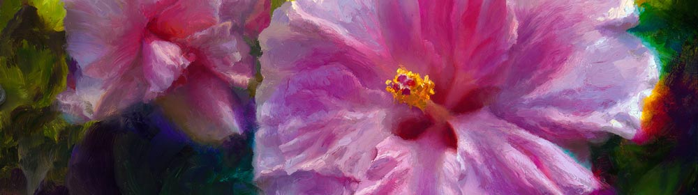 Pink Hibiscus painting by tropical flower artist Karen Whitworth