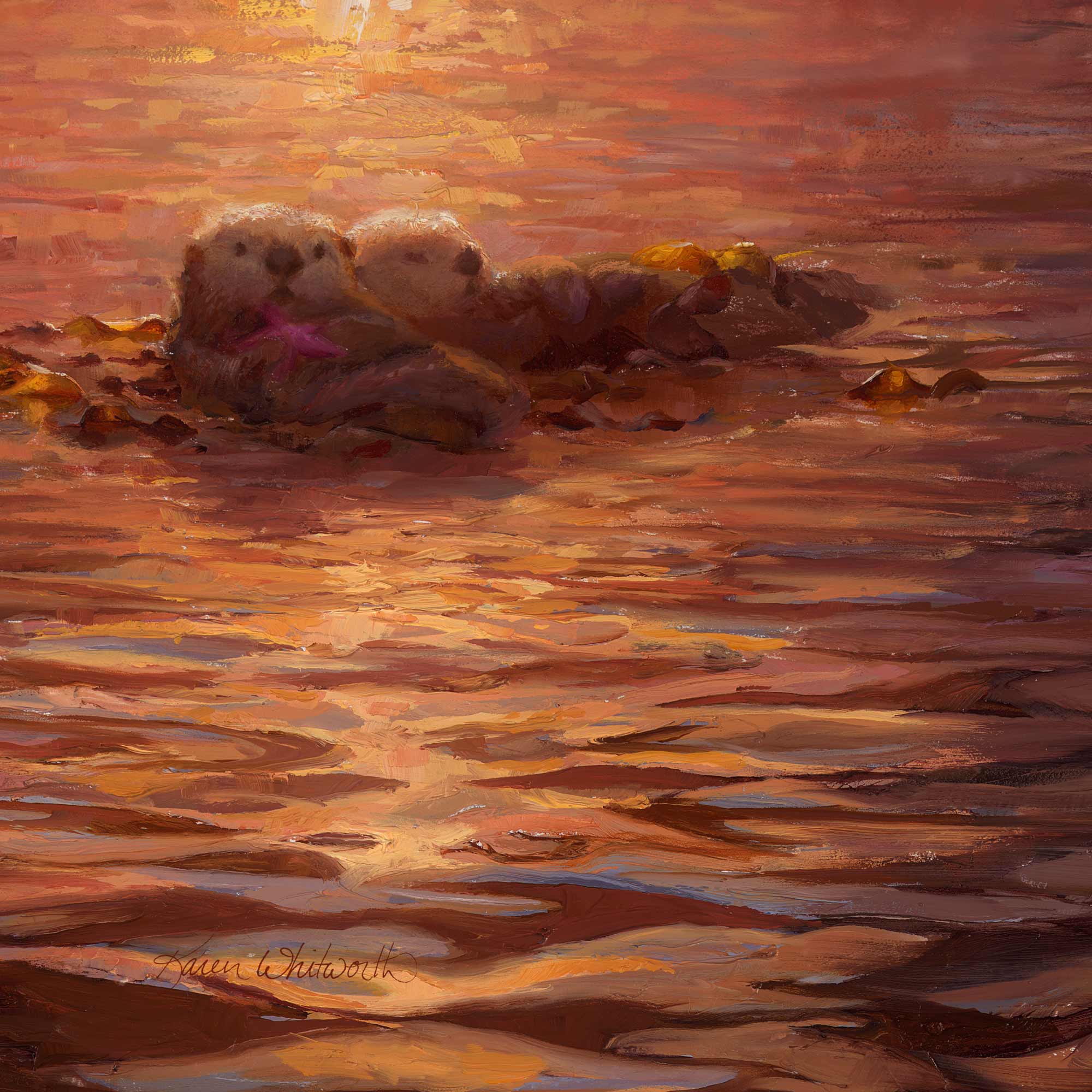 Otter painting of sea otter wall art print by wildlife artist Karen Whitworth