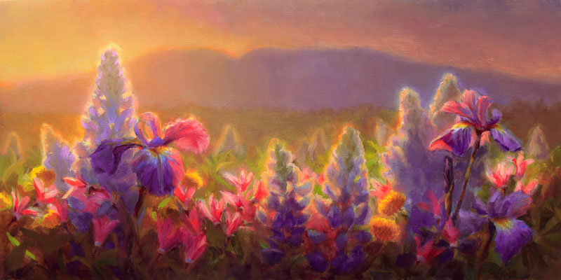 Sleeping Lady Alaska Mountain and Wildflower painting by Landscape Artist Karen Whitworth