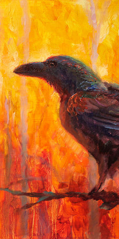 Crop of Autumn Raven Art Painting by bird artist Karen Whitworth