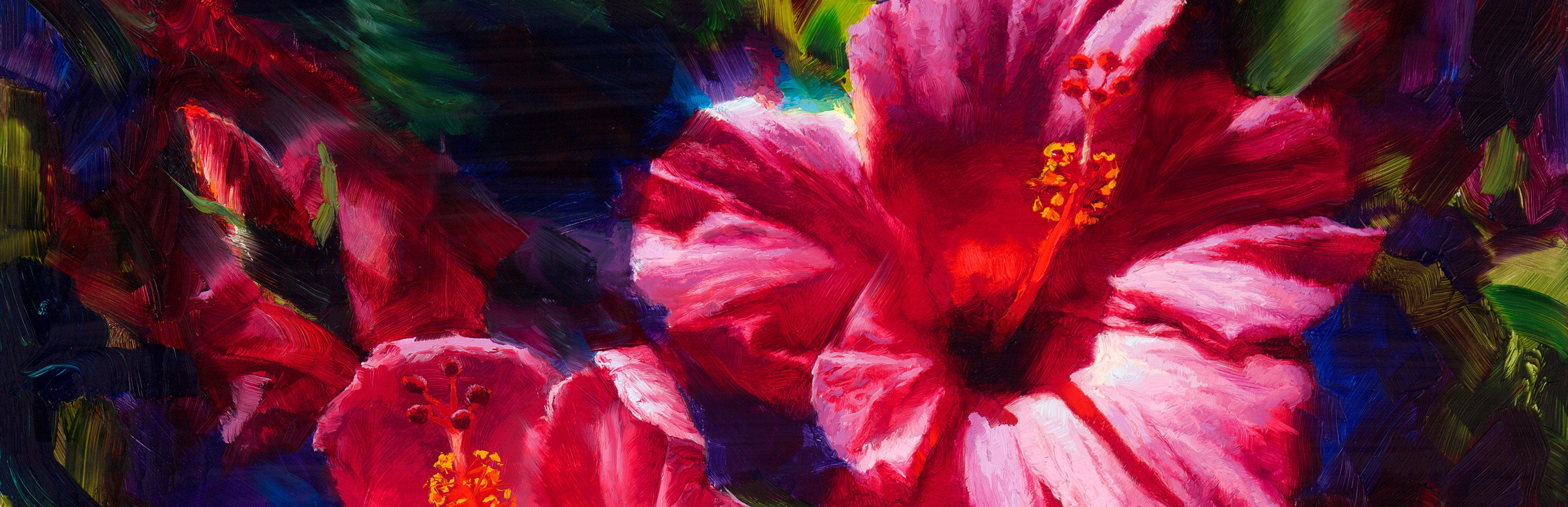 pink hibiscus painting by tropical Hawaii flower artist Karen Whitworth