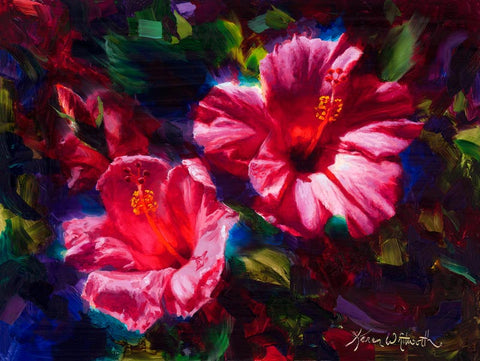 painting of hibiscus flower by tropical Hawaii artist Karen whitworth