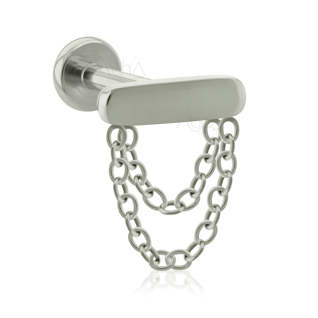 16g,Titanium ASTM F136,Internally Threaded Big & Small Back Labret with Rectangle Double Chain Top (Top and Bottom) //Nose studs,Cartilage piercing