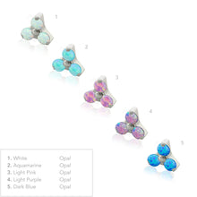 Load image into Gallery viewer, Pair 18g, Titanium ASTM F136, Internally Threaded Big Back Labret with Trinity Top (Top and Bottom), Prong Set, Opal