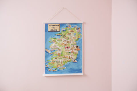 Scratchable Map Ireland with white poster hanger