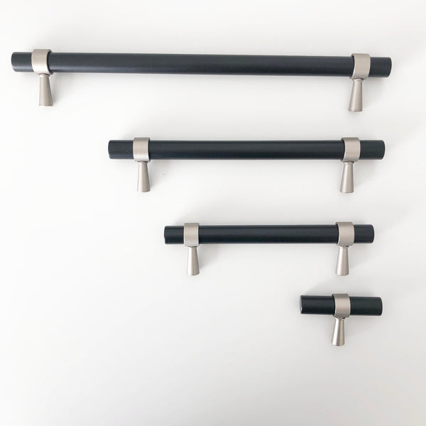 Posh Hardware shop - Vemdalen black handle pulls and knobs with silver