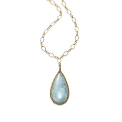 Large Pear Shape Framed Aquamarine Pendant, 14K Gold Filled - $595