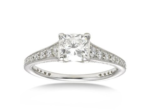 Romantic Cushion Cut Diamond Ring, 1 Carat, Platinum - $9,995
