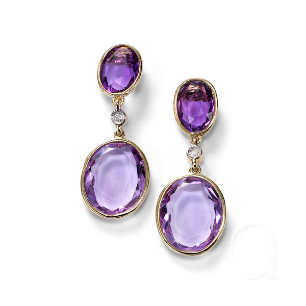 Oval Amethyst Drop Earrings with Diamond Accent, 14K Yellow Gold ...