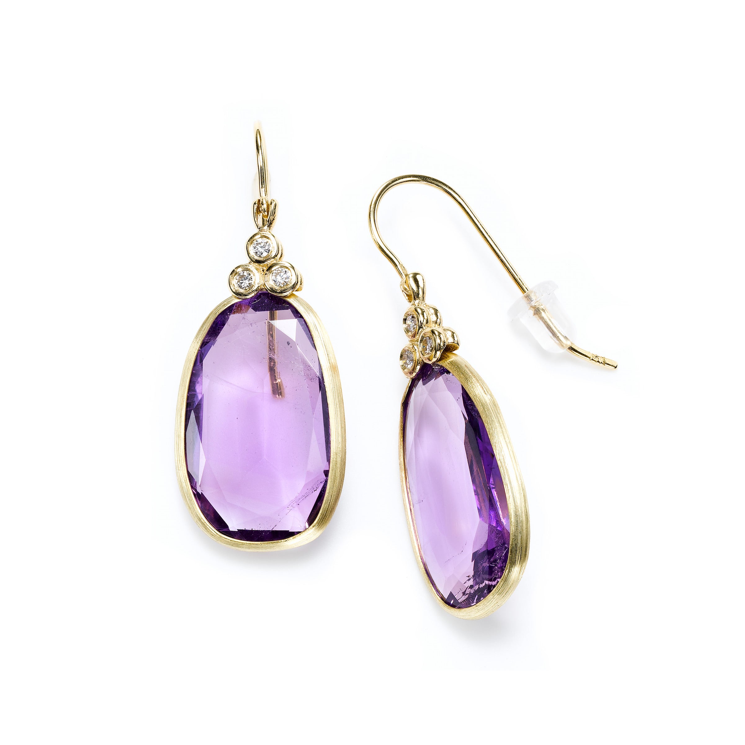 Oval Amethyst Dangle Earrings with Diamond Accent, 14K Yellow Gold ...
