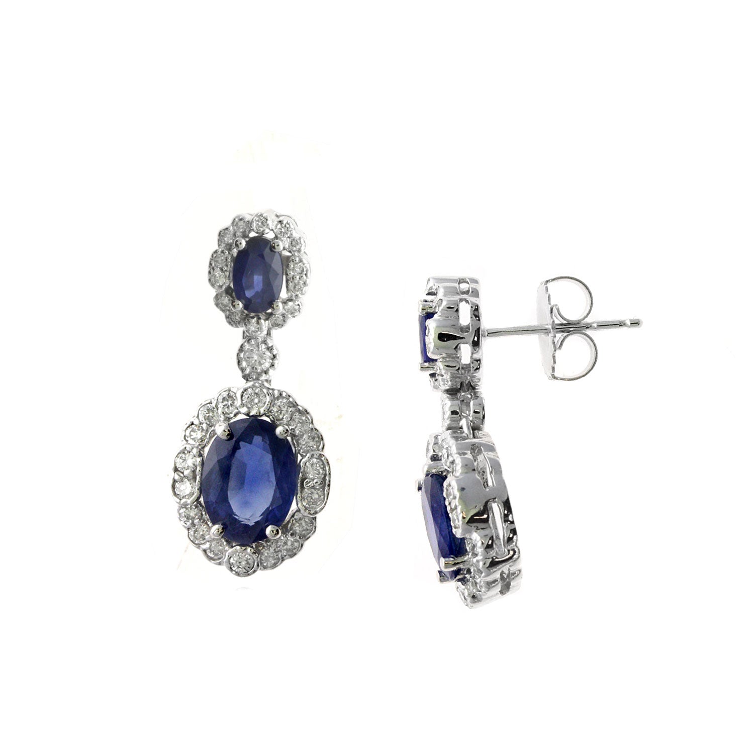 Oval Sapphire and Diamond Halo Drop Earrings, 14K White Gold | Gemstone ...