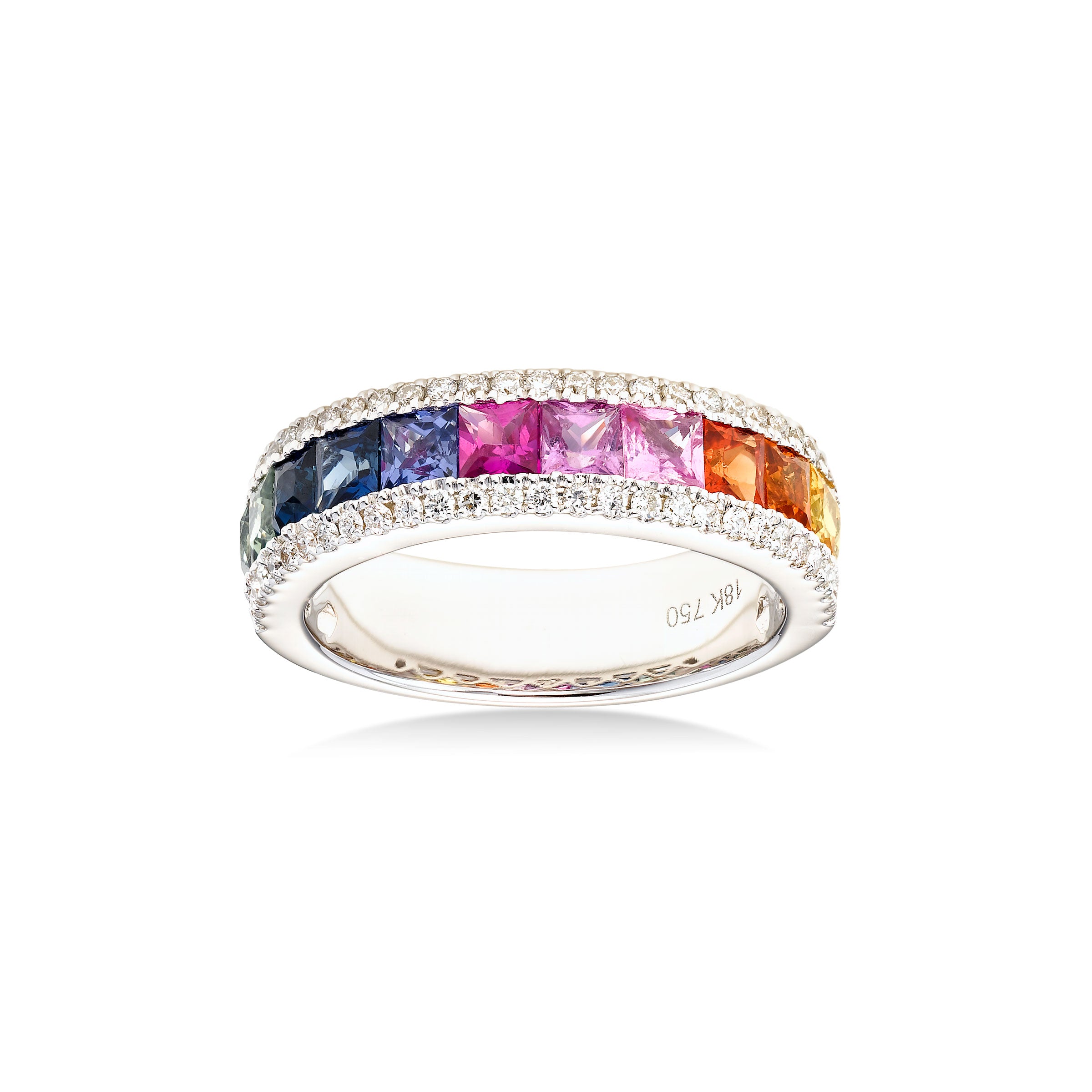 Multi Sapphire and Diamond Band, 18K White Gold